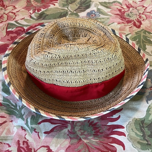 BCBG Generation sz OSFA Straw Hat 
Woven Fabric RED Ribbon Patriotic Trim $88NEW - Picture 3 of 15